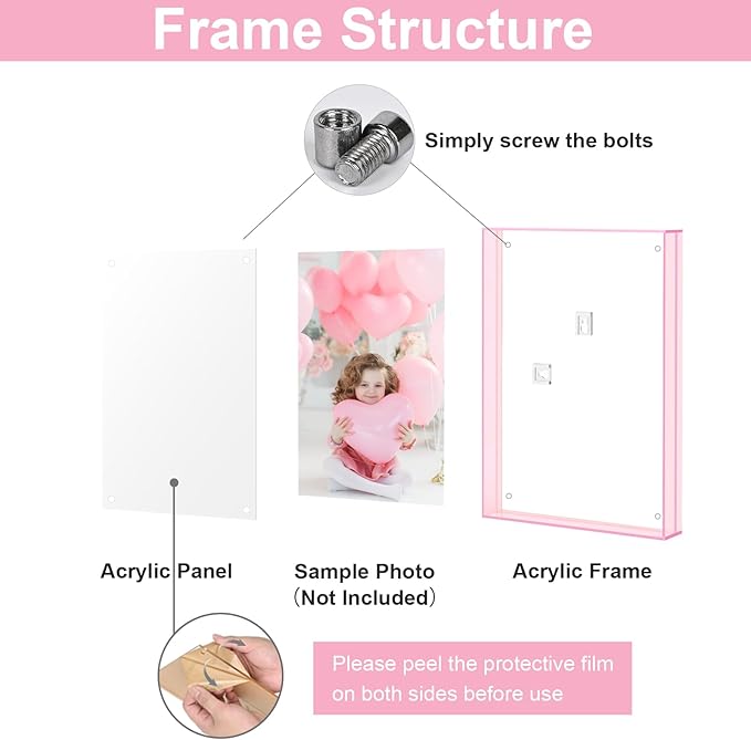 8x10 Picture Frames, Stunning Color Acrylic Photo Frame, Wall & Tabletop Display Frames, Modern Floating Style for Home Office Decoration, Pink (1 Pack)