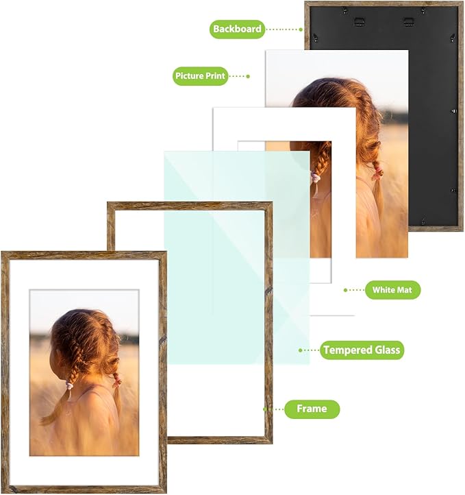 Golden State Art, 16x24 Picture Frame With Mat for 12x18 - High Definition Glass Wall Mounting Horizontal Vertical Display (Light Brown, 1 Pack)