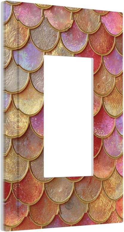 Mermaid Glitter Scale Rainbow Gold Fish Scales Decorative Outlet Covers 1 Gang Single Rocker Light Switch Cover Plate Wall Plates GFCI Faceplate for Bed Room Home Decor