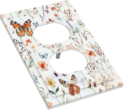 Outlet Covers Butterfly Floral Boho Multicolor Flower Leave 1 Gang Duplex Light Switch Cover Decorative Switch Plates Electrical Receptacle Faceplate Wall Plate for Bed Room Decor