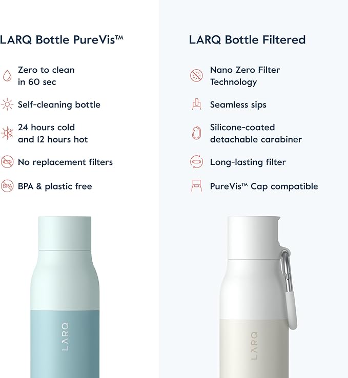 LARQ Bottle PureVis 17 oz - Self-Cleaning and Insulated Stainless Steel Water Bottle with UV Water Purifier and Award-winning Design | Reusable & Travel Friendly, Seaside Mint