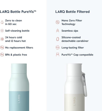 LARQ Bottle PureVis 17 oz - Self-Cleaning and Insulated Stainless Steel Water Bottle with UV Water Purifier and Award-winning Design | Reusable & Travel Friendly, Seaside Mint