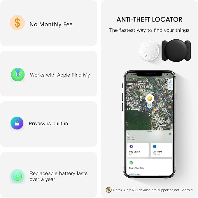 Tracker Device for Vehicles,GPS Car Tracker Works with Apple Find My(iOS Only),Anti-Lost Car Locator,Mini Hidden Car Tracker with Magnetic Case (2PCS White Tracker, Black Magnetic Case)