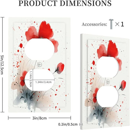 Vintage Watercolor Red Flowers Floral Outlet Covers 1 Gang Duplex Light Switch Cover Wall Plate Decorative Switch Plates Electrical Receptacle Faceplate for Bedroom Bathroom Decor