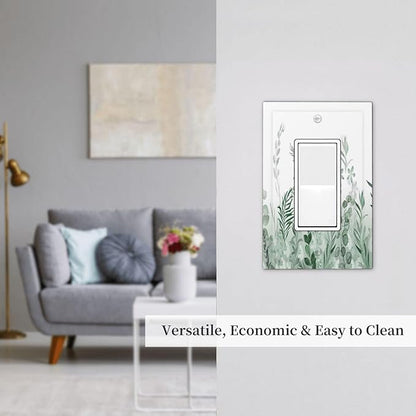 Watercolor Green Leaf Rustic Plant Eucalyptus Flowers Decorative Outlet Covers 1 Gang Single Rocker Light Switch Cover Plate Wall Plates GFCI Faceplate for Bed Room Living Room Decor