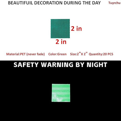 Non Fading Green Reflective Stickers 2 inch X 2 inch, Outdoor Waterproof High Visibility Warning Safety Adhesive Reflector Tape (20 Pcs)