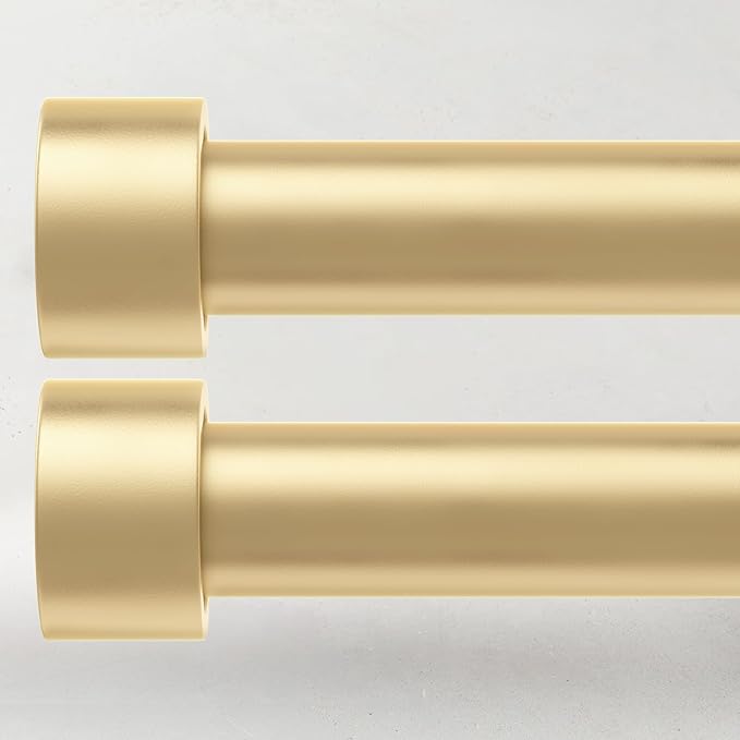 2 Pack Curtain Rods for Windows 72 to 144 Inch, 1 Inch Gold Curtain Rods Set, Adjustable Heavy Duty Outdoor Curtain Rod for Patio Bedroom, Drapery Rods with End Cap, Size 32"- 150"