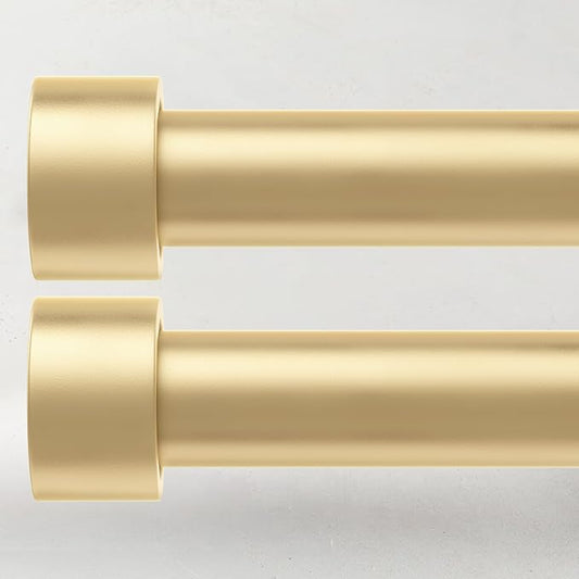 2 Pack Curtain Rods for Windows 72 to 144 Inch, 1 Inch Gold Curtain Rods Set, Adjustable Heavy Duty Outdoor Curtain Rod for Patio Bedroom, Drapery Rods with End Cap, Size 32"- 150"
