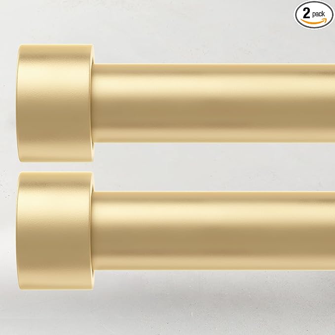 2 Pack Curtain Rods for Windows 28 to 48 Inch(2.3-4ft), 1 Inch Gold Curtain Rods Set, Adjustable Heavy Duty Curtain Rod for Patio Bedroom Living Room, Modern Drapery Rods, Size 32"- 60"