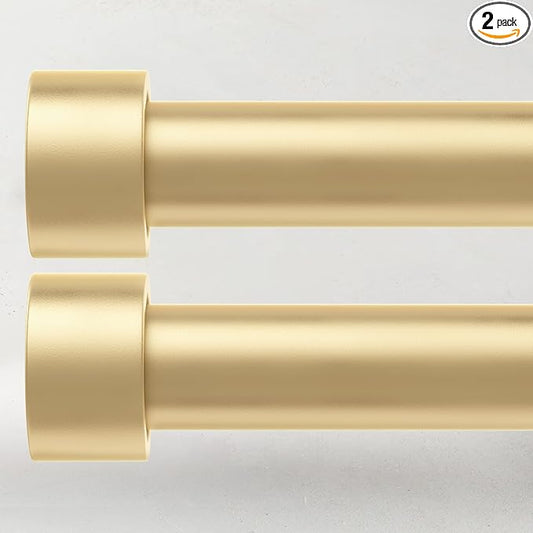 2 Pack Curtain Rods for Windows 28 to 48 Inch(2.3-4ft), 1 Inch Gold Curtain Rods Set, Adjustable Heavy Duty Curtain Rod for Patio Bedroom Living Room, Modern Drapery Rods, Size 32"- 60"