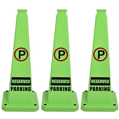 OrangeStar 3-Pack 28" Reserved Parking Cones, Large 4-Sided Message Safety Traffic Cones with Heavy Rubber Base for Indoor Outdoor Use, Parking Lot Control, Driveway Barriers