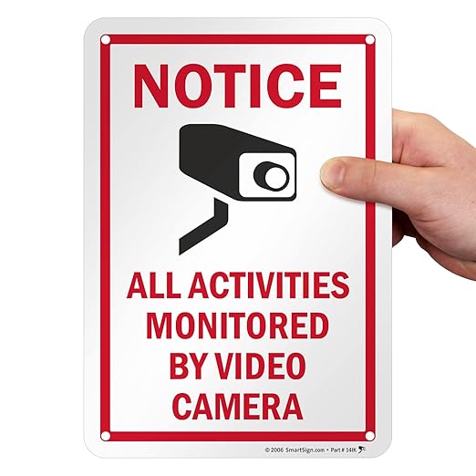 SmartSign 10 x 7 inch “Notice - All Activities Monitored By Video Camera” Metal Sign, 40 mil Laminated Rustproof Aluminum, Red, Black and White, Made in USA