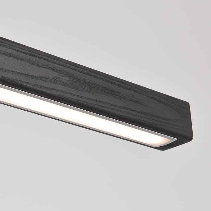 Black Wood Linear Pendant Light – Dimmable LED Chandelier with Remote, Modern Minimalist Lighting for Kitchen Islands, Dining Rooms & Pool Tables (Energy-Efficient 19W)