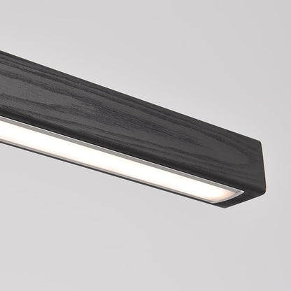 Black Wood Linear Pendant Light – Dimmable LED Chandelier with Remote, Modern Minimalist Lighting for Kitchen Islands, Dining Rooms & Pool Tables (Energy-Efficient 19W)