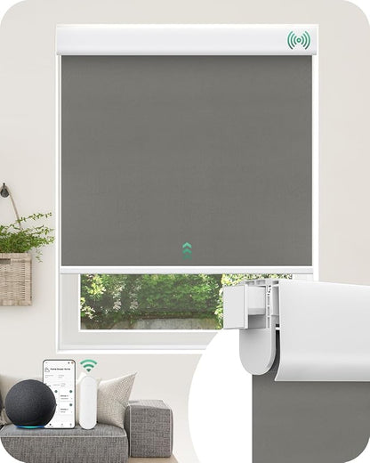 Allesin No Drill Motorized Roller Blinds – Rechargeable Electic Blackout Shades with Cassette Cover, Utral-Quiet Motor, Automatic Blind with Remote for Indoor Windows (Smoky Gray, 32" W x 72" H)