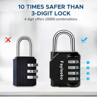 Combination Lock, 4 Digit Combination Padlock for School Gym Sports Locker, Fence, Toolbox, Case, Hasp Cabinet Storage (2 Pack, Purple & Black)
