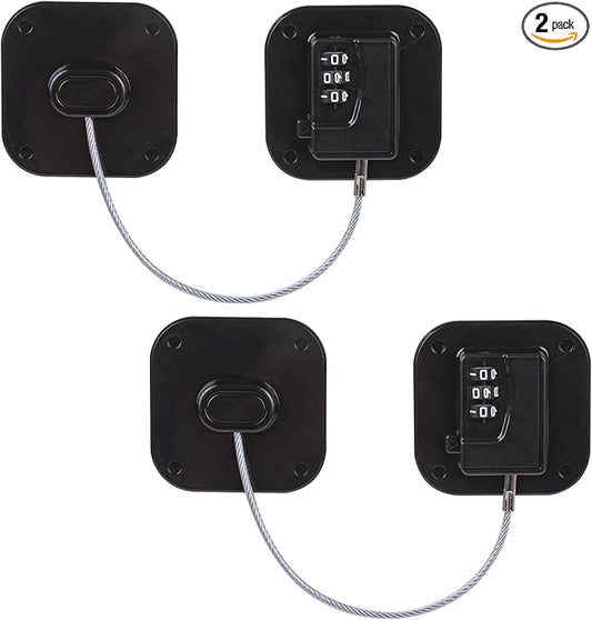 Fridge Locks, 2 Pack Refrigerator Locks with Combination, Refrigerator Lock with Adhesive, Cabinet Lock with Code for Child Safety, Freezer Cabinet Pantry Drawer Latch to Keep Door Closed, Black