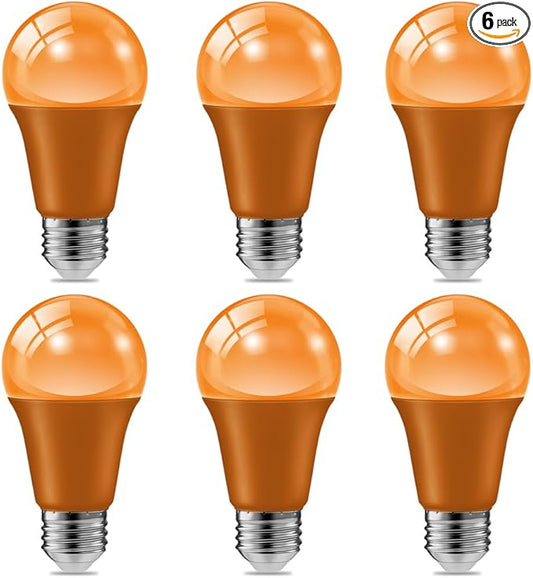 haraqi 6 Pack 9W (60W Equivalent) 120V E26 Base A19 LED Colored Light Bulb, Orange LED Lights for Party Christmas Decor and Halloween Lighting