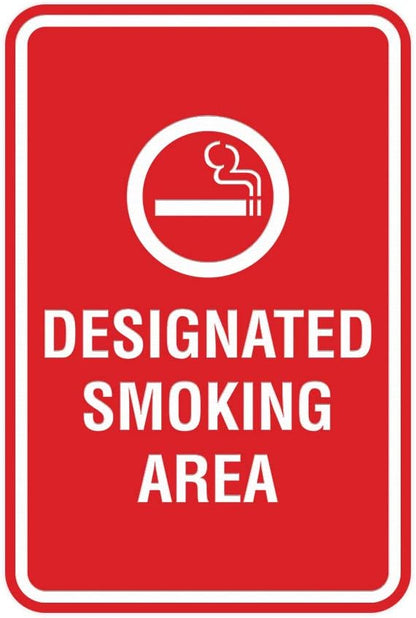 Signs ByLITA Portrait Round Designated Smoking Area Sign with Adhesive Tape, Mounts On Any Surface, Weather Resistant, Indoor/Outdoor Use (Red) - Small 2 Pack