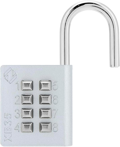 XB35 8-Digit Push Button Combination Padlock, 4 Digit Locking Mechanism, Gray, 1-Pack