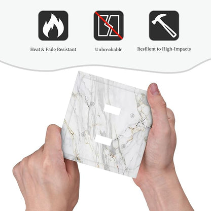 Decorative Switch Plate Covers Gray Gold Marble Abstract Modern Luxury 2 Gang Double Toggle Light Switch Cover Plate Electrical Wall Plate Outlet Cover for Bedroom Home Decor