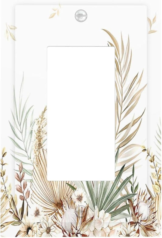 Decorative Outlet Covers Boho Leaves Watercolor Tan Leaf Floral Plant 1 Gang Single Rocker Light Switch Cover Plate Wall Plates GFCI Faceplate for Bedroom Home Decor