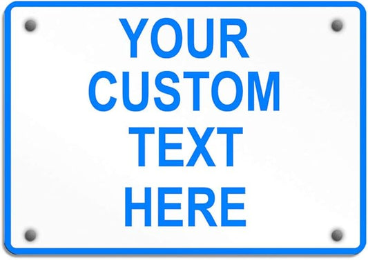 Aluminum Weatherproof Metal Sign Multiple Sizes Custom Personalized Text Here White Blue Notice Travel Horizontal Street Signs 14x10Inches