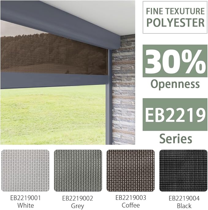 ZSHINE Hard-Wired Outdoor Snow Blocking Weatherproof Motorized Patio Roller Shades Remote Control for Porch Balcony Customized Size (30% Openness Coffee)