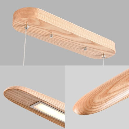 71" 40W Wood LED Linear Pendant Light Fixture Led Dining Room Light Dimmable Hanging Light Fixture for Dining Room Kitchen Island Pool Table Lights Natural Ash