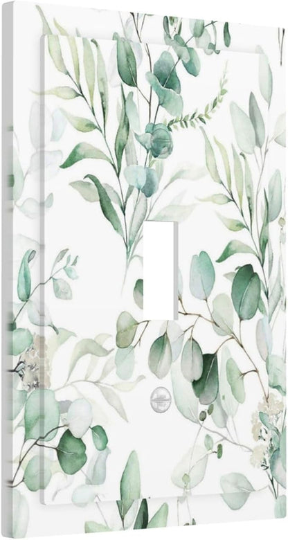Boho Green Eucalyptus Leaf Floral Plants Flowers Decorative Light Switch Cover 1 Gang Single Toggle Device Electrical Faceplate Switchplates Decorator Outlet Wall Plate for Bed Room Living Room Decor