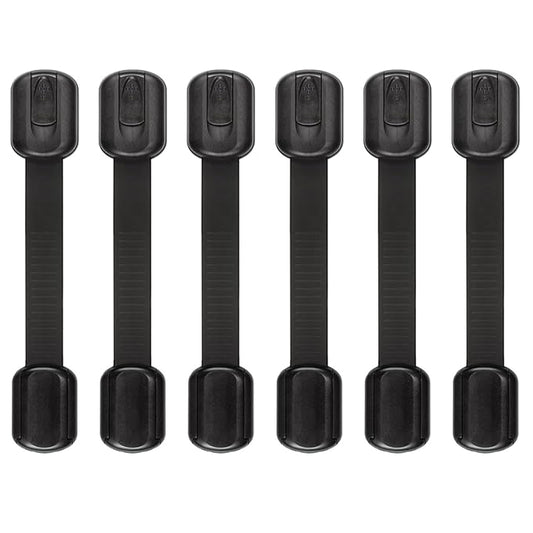 Child Safety Strap Locks (6 Packs) Baby Lock for Drawers, Refrigerators, Dishwashers, Toilet Seats, Cabinets, Ovens, Trash Cans, etc. Easy to Install, No Drilling Required, 3M Adhesive Pads (Black)