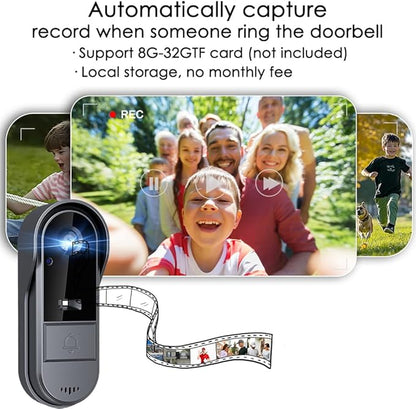 Doorbell Camera Wireless with Monitor for Apartment, Timbre con Camara 1080P No Subscription/App/WiFi Needed,Waterproof Door Bell Video Intercom 2-Way Talk, 170° View Angle Timbre con Camara