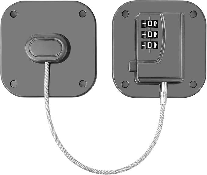 Refrigerator Lock - Heavy Duty Fridge & Freezer Safety Latch for Babies & Toddlers, Easy Install Kitchen Cabinet Lock (Grey, 1)