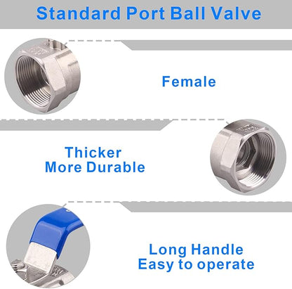 DERNORD Stainless Steel Ball Valve 1PC Type 1.5 Inch NPT Standard Port for Water, Oil, and Gas (Pack of 2)