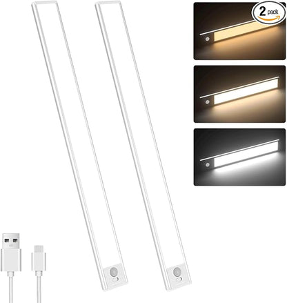 Motion Sensor Under Cabinet Lighting-Magnetic Rechargeable Closet Lights for Kitchen,Stairs,Wardrobe | 3-Color Dimmable LED Under Counter Lighting | Pro Battery Upgrade (2, 8 inch)