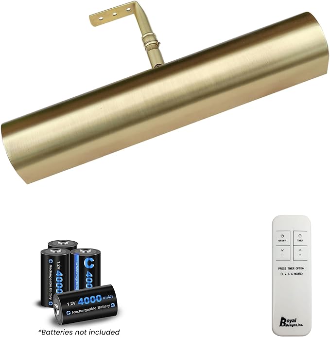 Royal Designs, Inc. Cordless Remote Control LED Picture Light, Dimmable with Timer Function, Brushed Satin Brass, 10.75 Inches