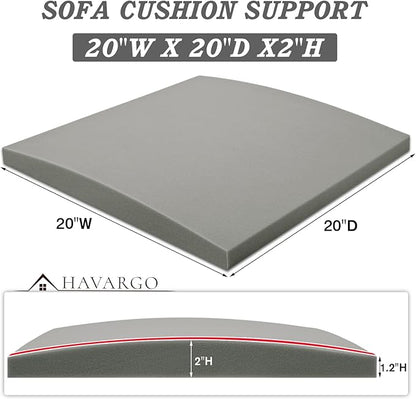 HAVARGO Couch Cushion Support for Sagging Seat 20X20X2 Inches Higher Density Foam Under Couch Cushion Support with Anti Slip Mesh Fabric, Light Grey 1Pc