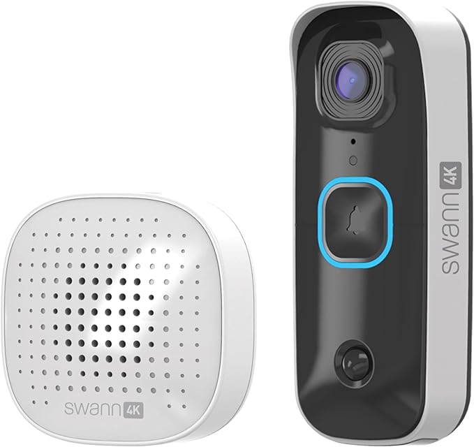 Swann Buddy4K UHD Wireless Video Doorbell & Chime | No Monthly Fee | Ultra-Wide 165° View | Smart Analytics | 2-Way Audio | Night Vision | Easy Installation | Indoor & Outdoor Surveillance | 4KBUDDY
