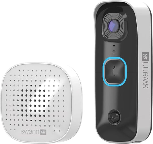Swann Buddy4K UHD Wireless Video Doorbell & Chime | No Monthly Fee | Ultra-Wide 165° View | Smart Analytics | 2-Way Audio | Night Vision | Easy Installation | Indoor & Outdoor Surveillance | 4KBUDDY