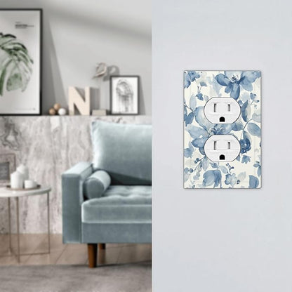 Outlet Covers Blue Watercolor Floral 1 Gang Duplex Wall Plate Decorative Switch Plates Electrical Receptacle Faceplate Light Switch Cover for Bedroom Bathroom Decor