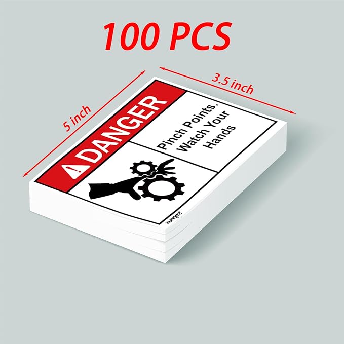Pinch Points Danger Labels, OSHA Safety Signs, Vinyl Material, 3.5 x 5 Inch, 100 Pack, Industrial Warning Labels for Warehouse, Machine and Equipment