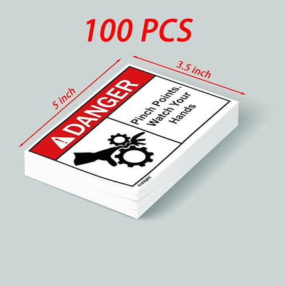 Pinch Points Danger Labels, OSHA Safety Signs, Vinyl Material, 3.5 x 5 Inch, 100 Pack, Industrial Warning Labels for Warehouse, Machine and Equipment