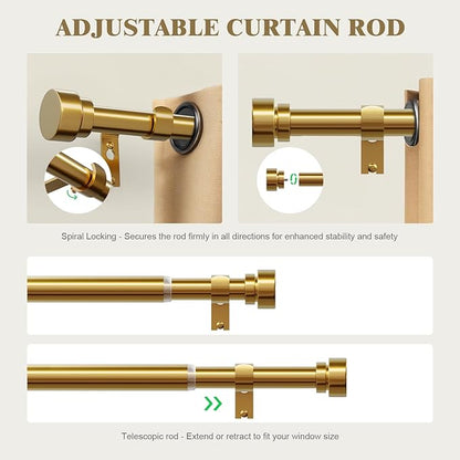 Oneach Heavy Duty Curtain Rods for Windows 28 to 48 Inch, 1 Inch Brass Gold Curtain Rod, Adjustable Length Rod with Metal Finials, Modern Decorative for Bedroom Kitchen Living Room (16 to 60 Inch)