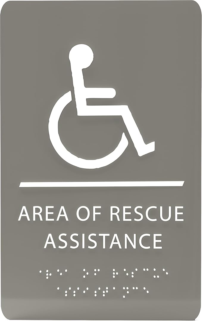 6" X9" Area of Rescue Assistance Sign - ADA Compliant Tactile Graphics Grade 2 Braille Text Signs| Sign for Shopping Malls, Offices, Hotels, Schools, Apartments, and Restaurants
