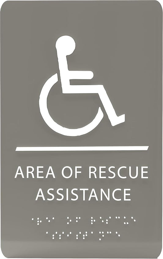 6" X9" Area of Rescue Assistance Sign - ADA Compliant Tactile Graphics Grade 2 Braille Text Signs| Sign for Shopping Malls, Offices, Hotels, Schools, Apartments, and Restaurants