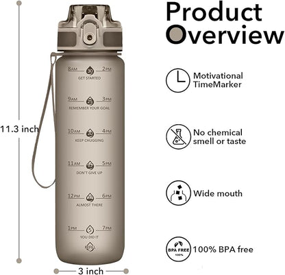 32oz Water Bottle with Time Marker, Motivational Drinking Bottle with Strap, BPA-Free Leak-Proof, Encouraging Water Bottle Time to Drink Water for Gym School Office Travel