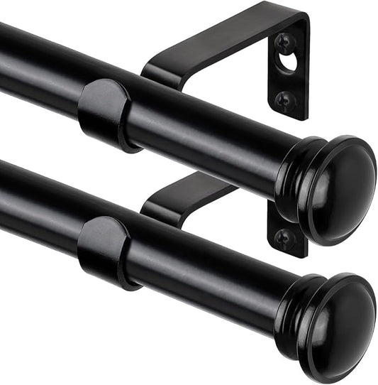 TONIAL 2 Pack Curtain Rods for Windows 48 to 84 Inch, Telescoping Splicing 3/4 Inch Single Rods for Windows Decorative Drapery Rod 32 to 86 with Small Finial, Black