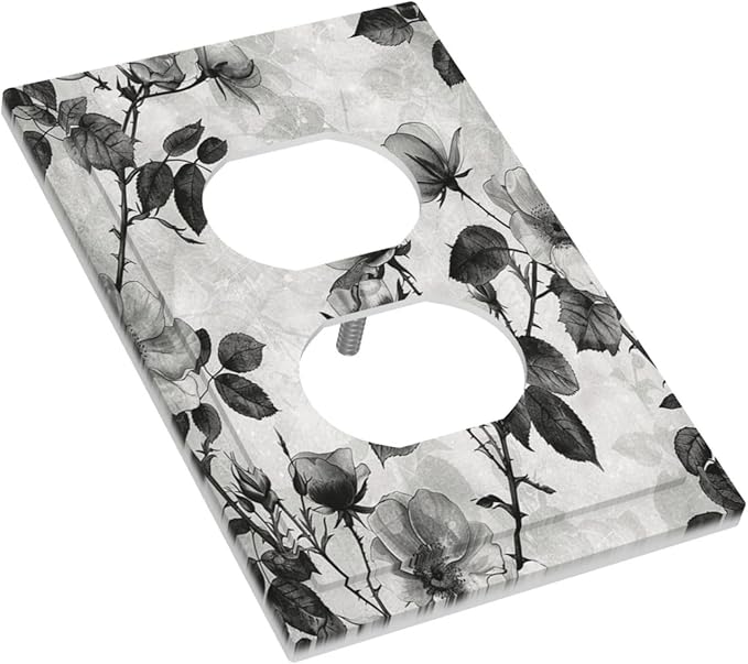 Outlet Covers Black Breezy Watercolor Garden Floral 1 Gang Duplex Wall Plate Decorative Switch Plates Electrical Receptacle Faceplate Light Switch Cover for Bedroom Home Decor