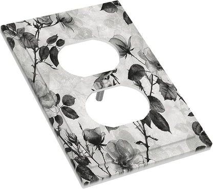 Outlet Covers Black Breezy Watercolor Garden Floral 1 Gang Duplex Wall Plate Decorative Switch Plates Electrical Receptacle Faceplate Light Switch Cover for Bedroom Home Decor