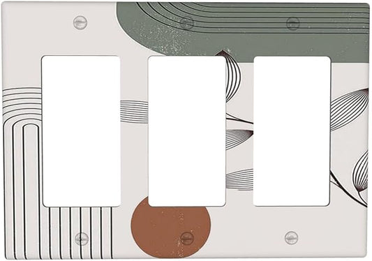 Light Switch Covers Sage Green Boho Nature Art Minimalist Geometric Plant 3 Gang Rocker Electrical GFCI Decorative Triple Outlet Wall Plate Cover Switchplate for Bedroom living Room Decor
